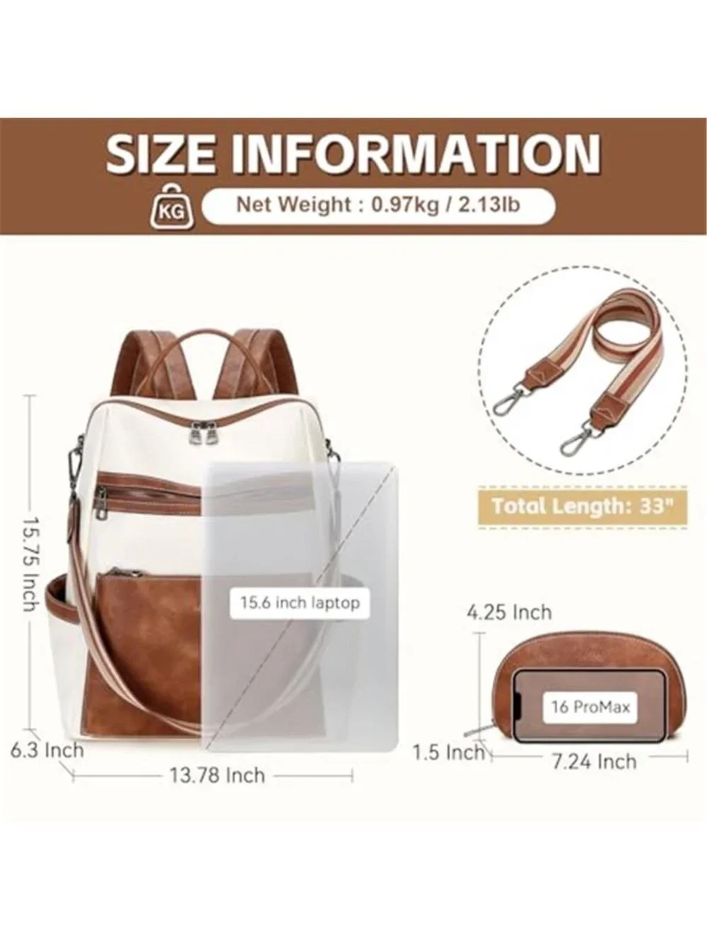 Vegan Leather Laptop Backpack for Women 15.6 Inch Work Backpack Purse for